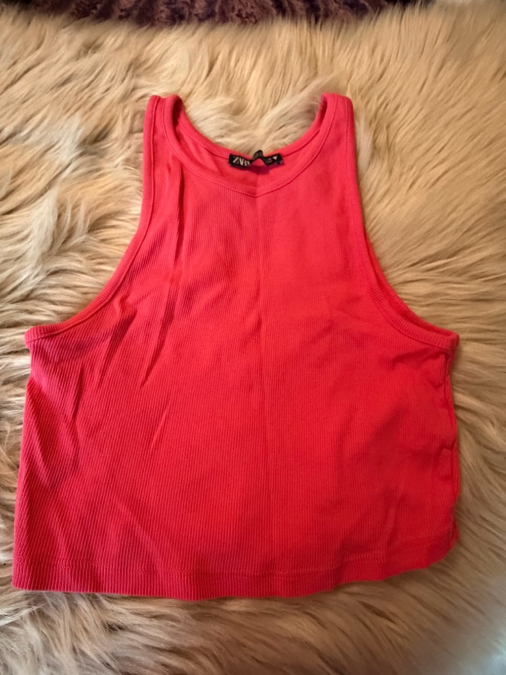 Zara Coral Ribbed Crop Tank